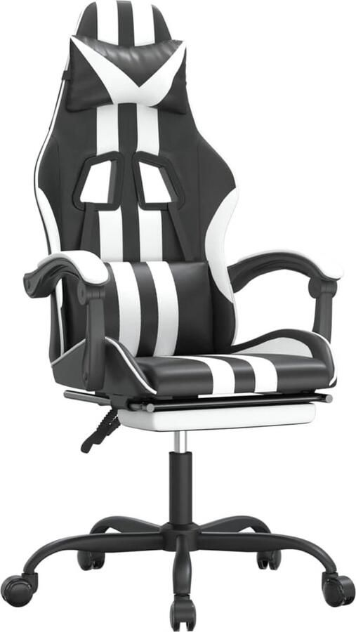 VidaXL Gamestoel draaibaar met voetensteun kunstleer zwart en wit - Foto 2