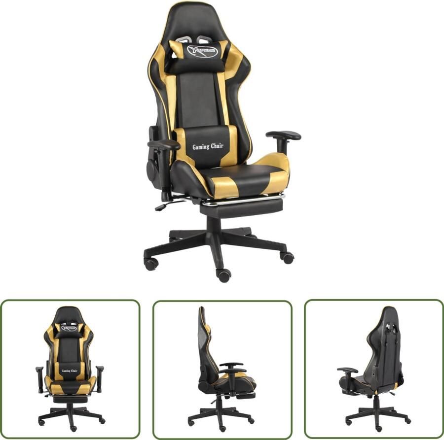 VidaXL Gamestoel Draaibaar PVC Goud Zwart Gamingstoel Luxe Gamingstoel Ergonomische Gamingstoel Hoogrug Gamingstoel Bureaustoel Pc Stoel Gamerstoelen Office Chair