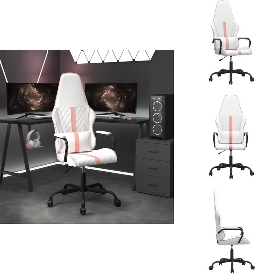 VidaXL Gamestoel Gamestoelen Gamingstoel Game Stoel Massage gamestoel kunstleer wit en roze