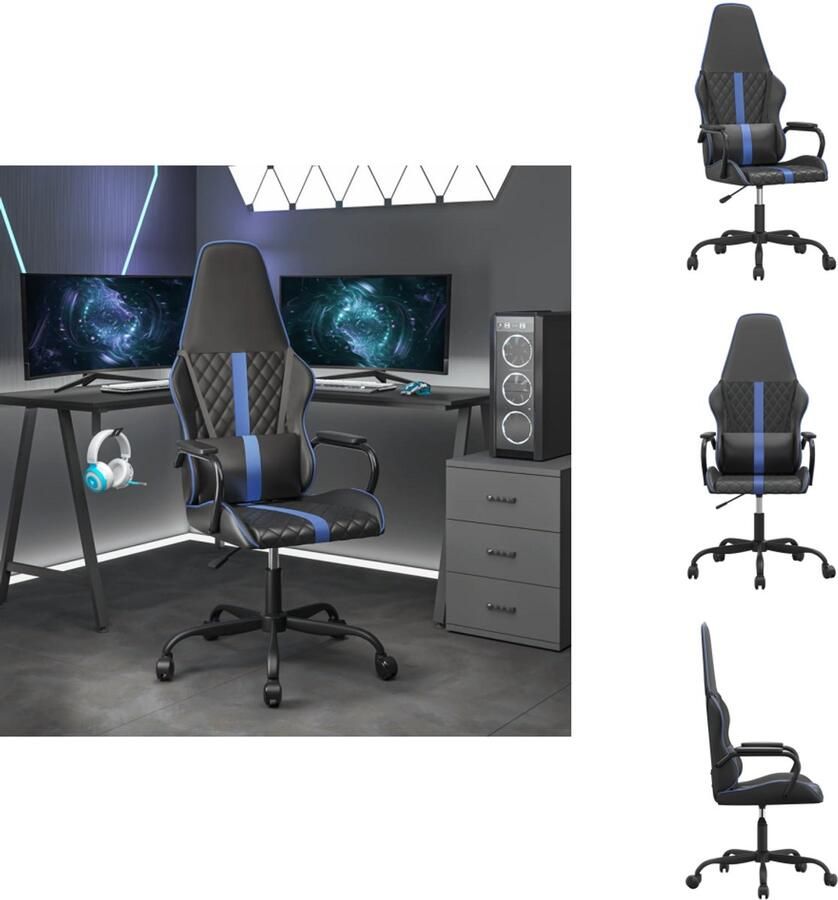 VidaXL Gamestoel Gamestoelen Gamingstoel Game Stoel Massage gamestoel kunstleer zwart en blauw