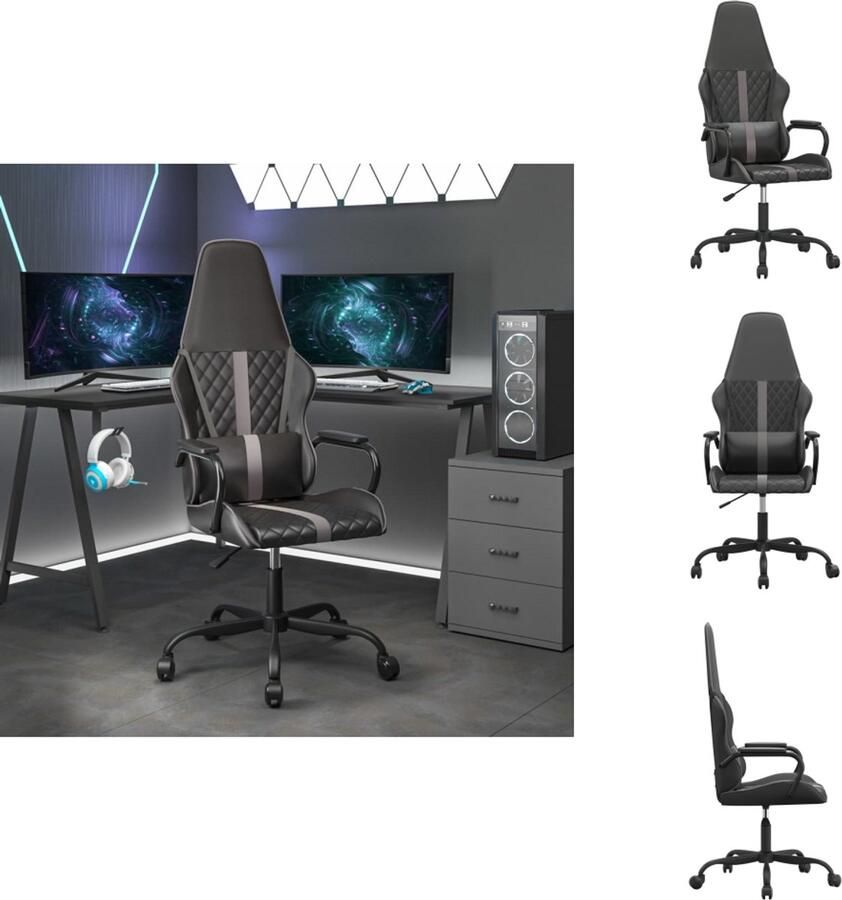 VidaXL Gamestoel Gamestoelen Gamingstoel Game Stoel Massage gamestoel kunstleer zwart en grijs