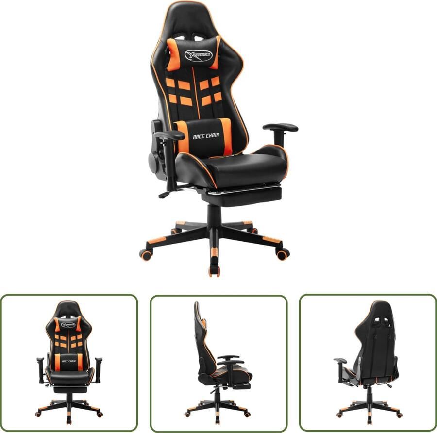 The Living Store Gamestoel met voetensteun kunstleer zwart en oranje Gamingstoel Gamestoel Pc Stoel Bureaustoel Sportstoel - Foto 2