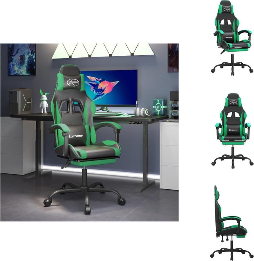 VidaXL Gamingstoel Gamingstoelen Televisiestoel Racingstoel Gamestoel met voetensteun kunstleer zwart en groen