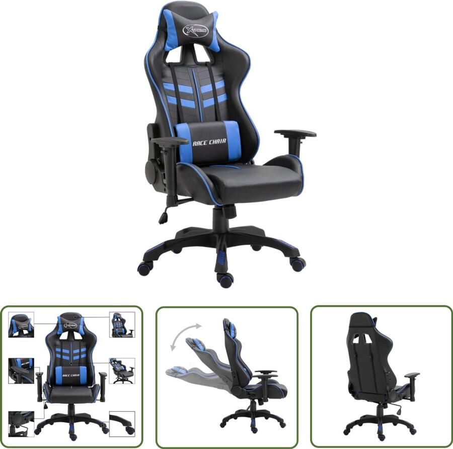 VidaXL Gamestoel Kunstleer Blauw en Zwart Gamingstoel Ergonomische Stoel Bureaustoel Pc Stoel Gamerstoelen Comfortabele Stoel Sportstoel Office Chair