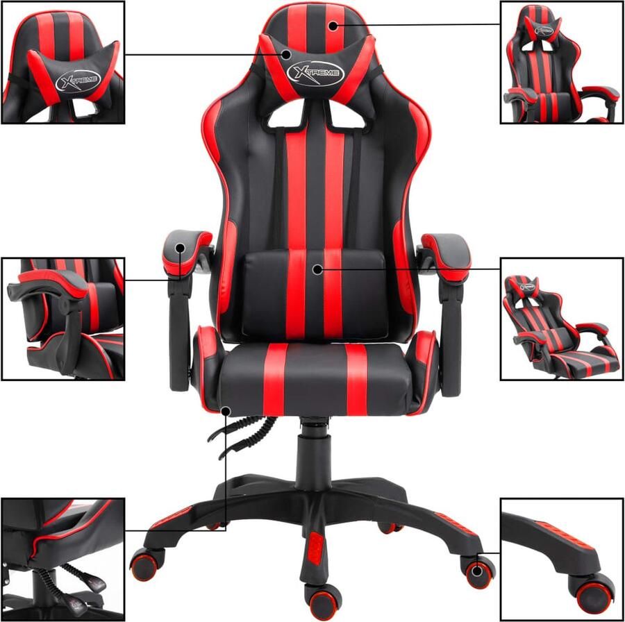 VidaXL Gamestoel Kunstleer Rood Ergonomisch Design Gamingstoel Ergonomische Stoel Gamerstoelen Pc Stoel Bureaustoel Robuuste Stoel Sportstoel Racecar Stoel