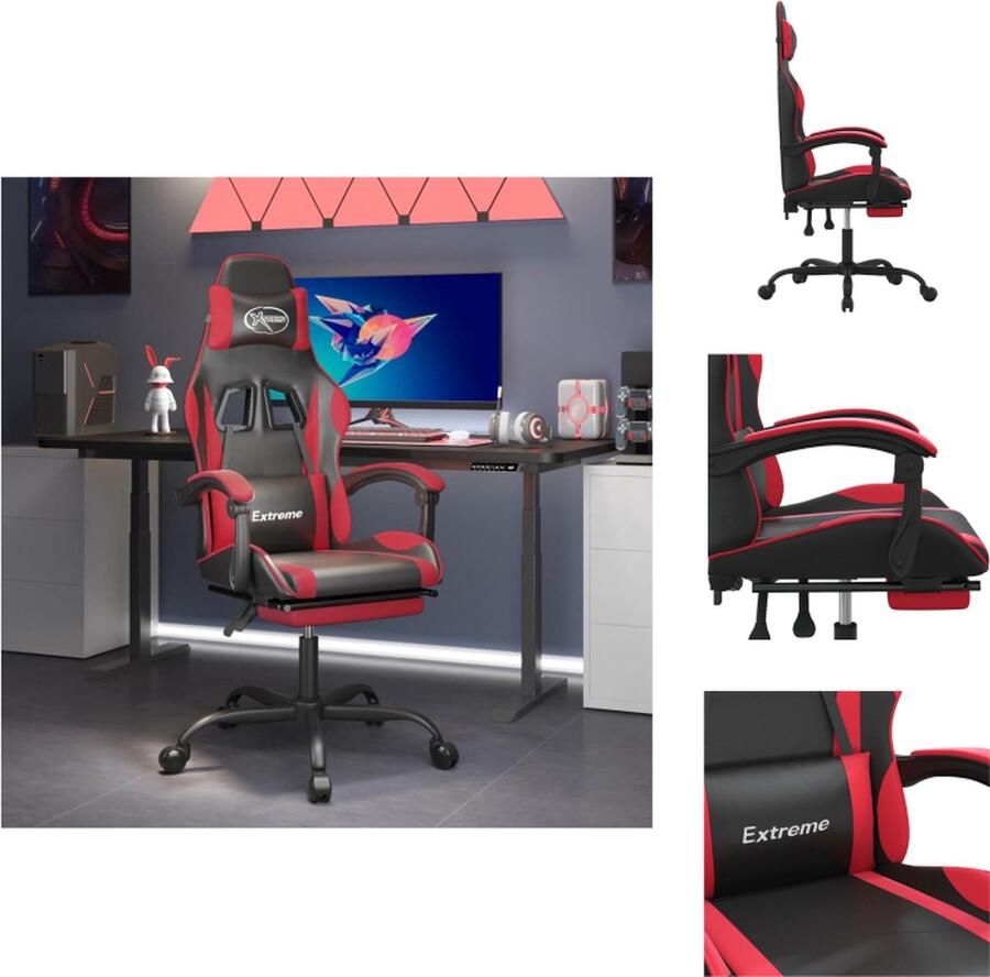 VidaXL Gamingstoel Gamingstoelen Televisiestoel Racingstoel Gamestoel met voetensteun kunstleer zwart en rood