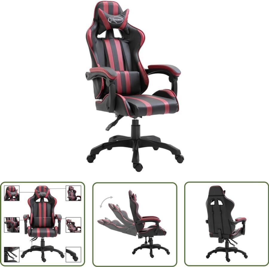 VidaXL Gamestoel Kunstleer Wijnrood en Zwart Gamingstoel Bureaustoel Ergonomische Stoel Racecar Stoel Sportstoel Pc Stoel Gamerstoel Lounge Stoel