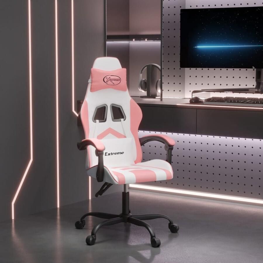 VidaXL Gamestoel Kunstleer Wit en Roze Gamestoel Bureaustoel Gamingstoel Pc Stoel Computerstoelen Witte Stoel Roze Stoel Kunstleder Verstelbare Stoel Draaibare Stoel Ergonomische Stoel