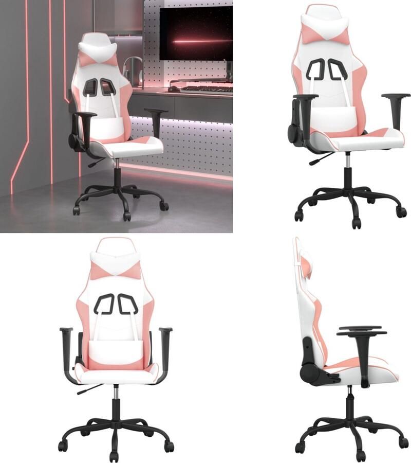 VidaXL Gamestoel kunstleer wit en roze Gamingstoel Gamingstoelen Televisiestoel Racingstoel