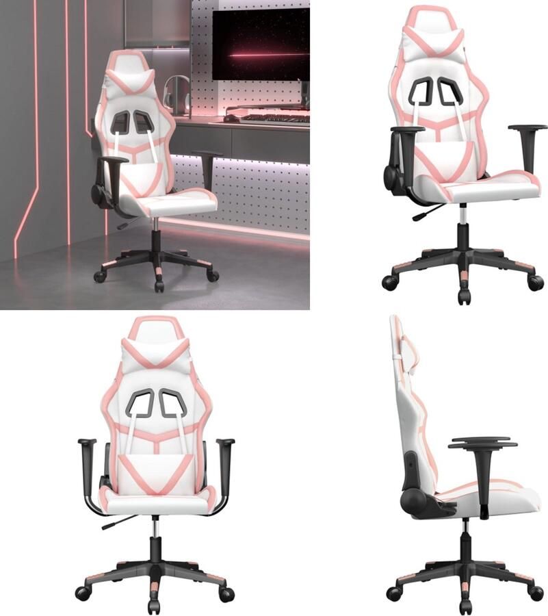VidaXL Gamestoel kunstleer wit en roze Gamingstoel Gamingstoelen Televisiestoel Racingstoel