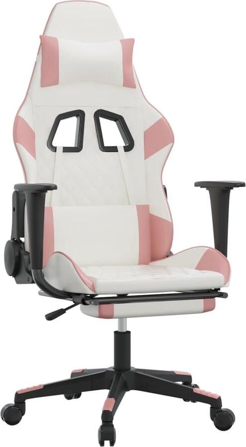 VidaXL Gamestoel Kunstleer Wit en Roze Met Voetensteun Gamestoel Gamingstoel Bureaustoel Racecarstoel Witte Stoel Roze Stoel Kunstlederen Stoel Verstelbare Stoel Ergonomische Stoel - Foto 2