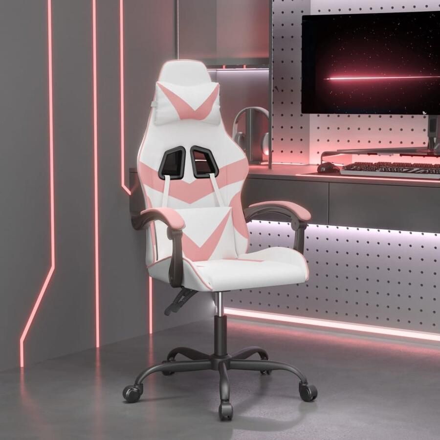 VidaXL Gamestoel Kunstleer Wit en Roze Verstelbaar Gamestoel Gamingstoel Kantoorstoelen Bureaustool Ergonomische Stoel