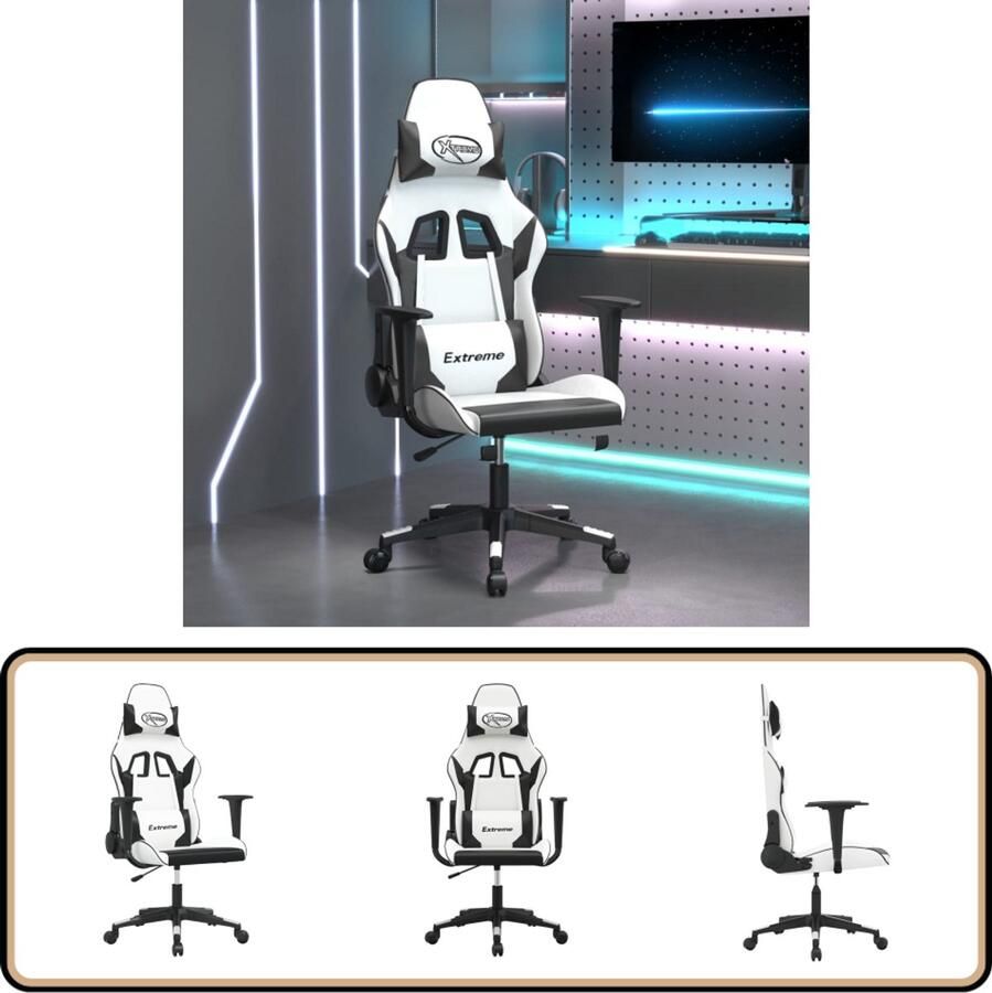 VidaXL Gamestoel Kunstleer Wit en Zwart Gamingstoel Gamingstoelen Televisiestoel Racingstoel