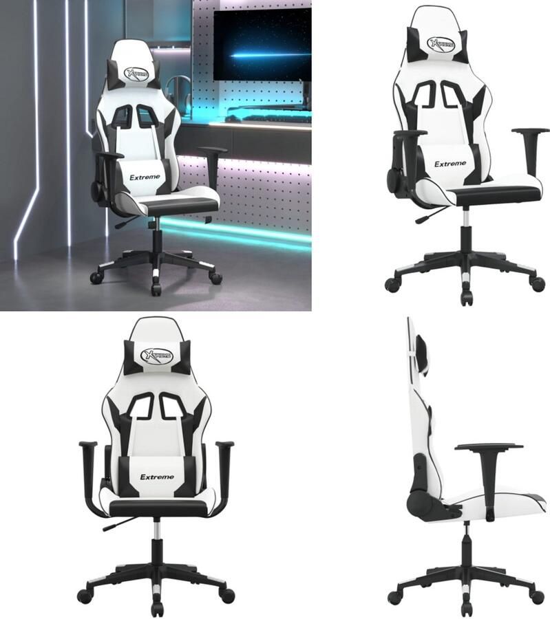 VidaXL Gamestoel kunstleer wit en zwart Gamingstoel Gamingstoelen Televisiestoel Racingstoel