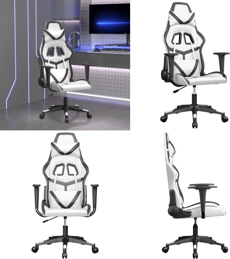 VidaXL Gamestoel kunstleer wit en zwart Gamingstoel Gamingstoelen Televisiestoel Racingstoel