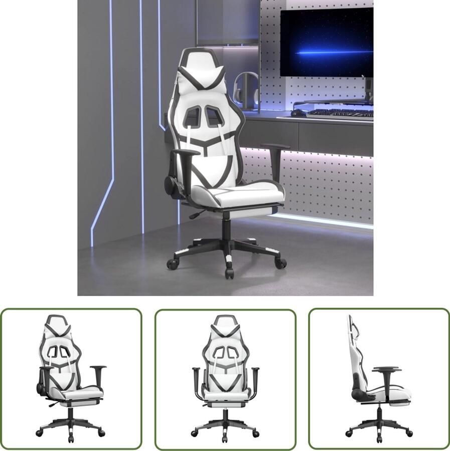 VidaXL Gamestoel Kunstleer Wit Zwart Met Voetensteun Gamestoel Ergonomische Stoel Gamingstoel Pc Stoel Bureaustoel Kantoorstoelen Witte Stoel Zwarte Stoel Kunstleder Stoel Verstelbare Stoel Computerstoel