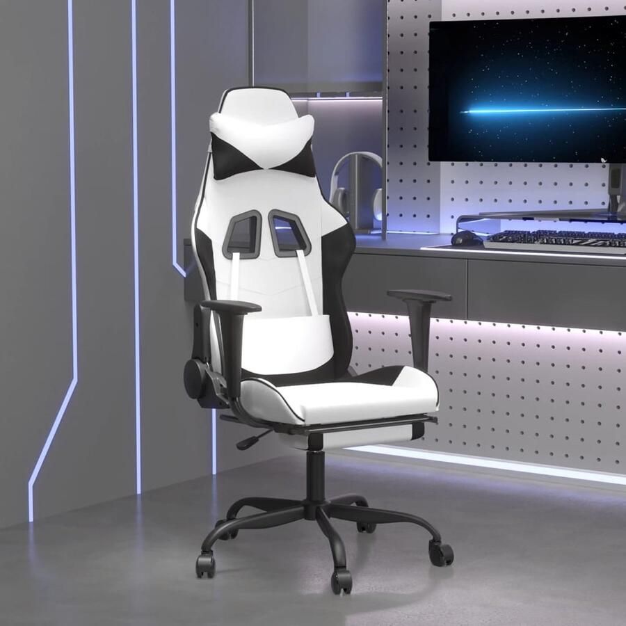 VidaXL Massage Gamestoel Kunstleer Zwart en Wit Gamestoel Gamingstoel Ergonomische Stoel Kantoorstoelen Bureaustoel Massagestoel Computerstoel Zwarte Stoel Witte Stoel - Foto 2