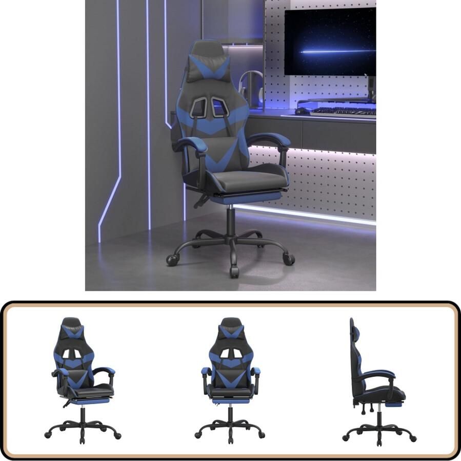 VidaXL Gamestoel Kunstleer Zwart en Blauw Gamestoel Gamingstoel Ergonomische Stoel Verstelbare Stoel Computerstoelen Kantoorstoel Bureaustoel Relaxfauteuil