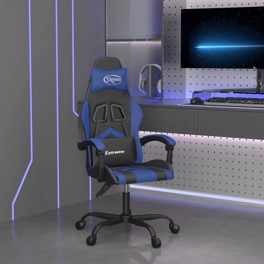 VidaXL Gamestoel Kunstleer Zwart en Blauw Gamestoel Gamingstoel Pc Stoel Bureaustoel Esports Stoel Ergonomische Stoel Sportstoelen Computerstoel Relaxfauteuil