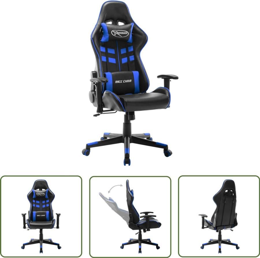 VidaXL Gamestoel Kunstleer Zwart en Blauw Gamingstoel Gamingstoelen Pc Stoel Kantoorstoel Bureaustoel Ergonomische Stoel Sportstoel Racecar Seat