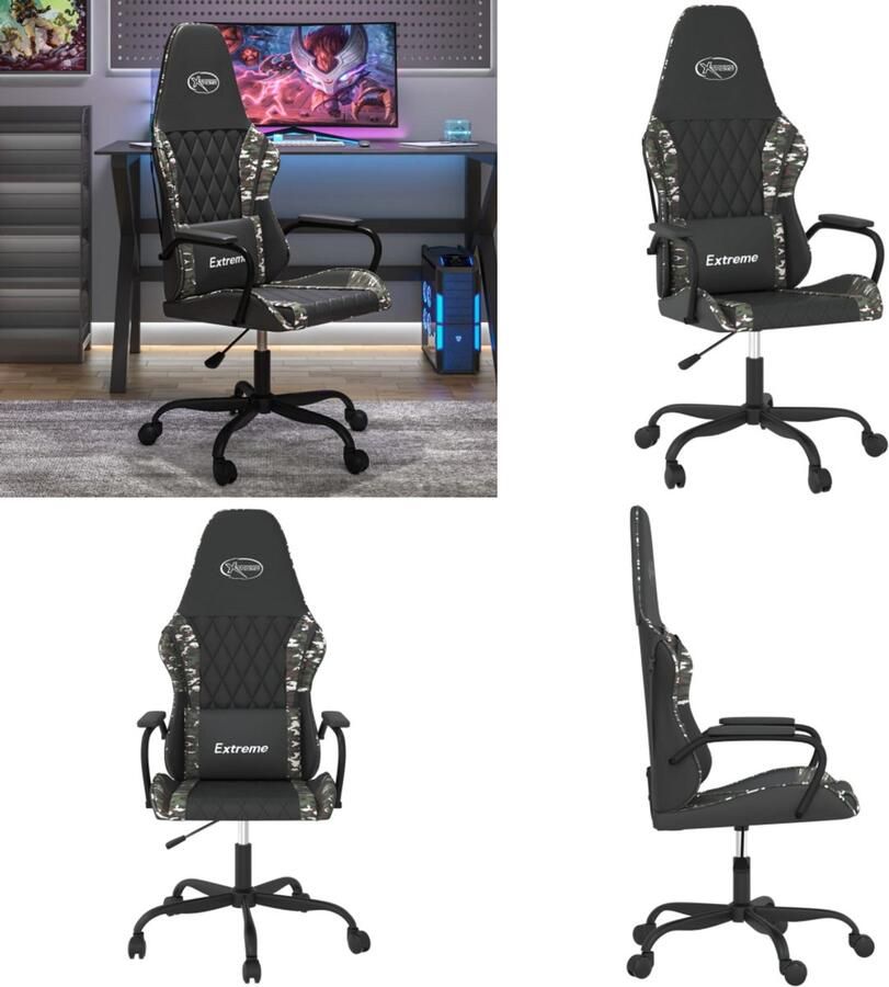 VidaXL Massage gamestoel kunstleer zwart en camouflage Gamingstoel Gamingstoelen Televisiestoel Computer Stoel - Foto 2
