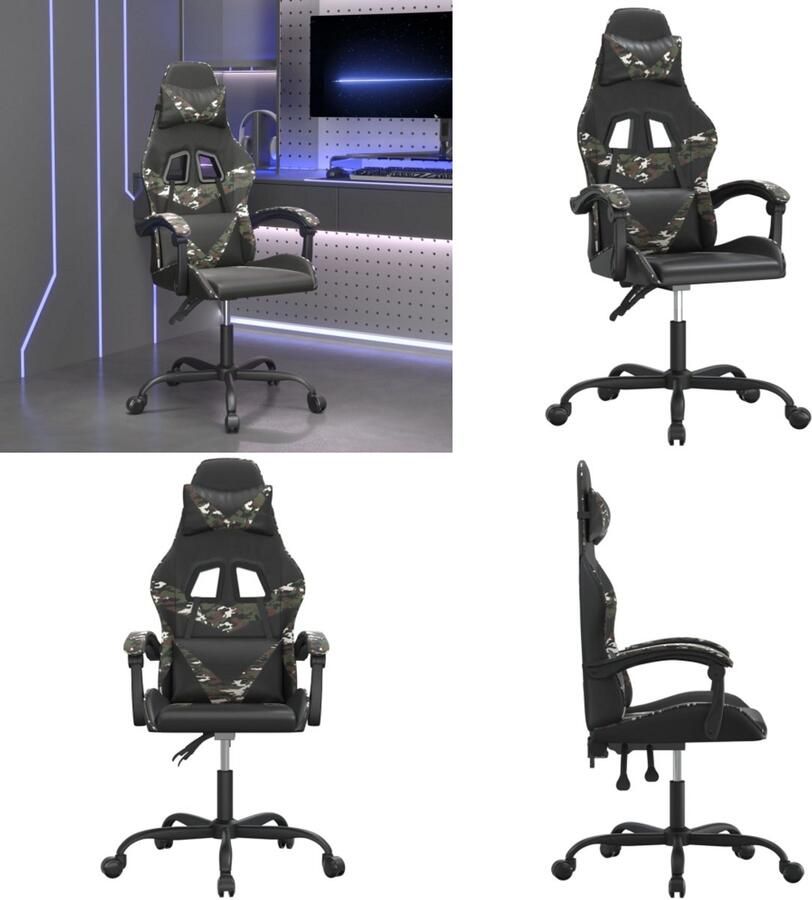 VidaXL Gamestoel kunstleer zwart en camouflage Gamingstoel Gamingstoelen Televisiestoel Racingstoel
