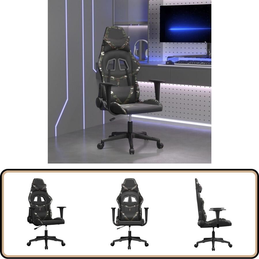 VidaXL -Gamestoel-kunstleer-zwart-en-camouflage - Foto 3
