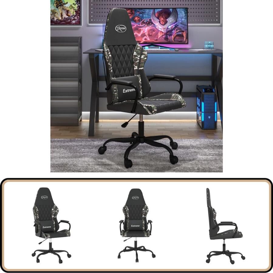 VidaXL Gamestoel kunstleer zwart en camouflage Gamingstoel Gamingstoelen Televisiestoel Computer Stoel - Foto 2