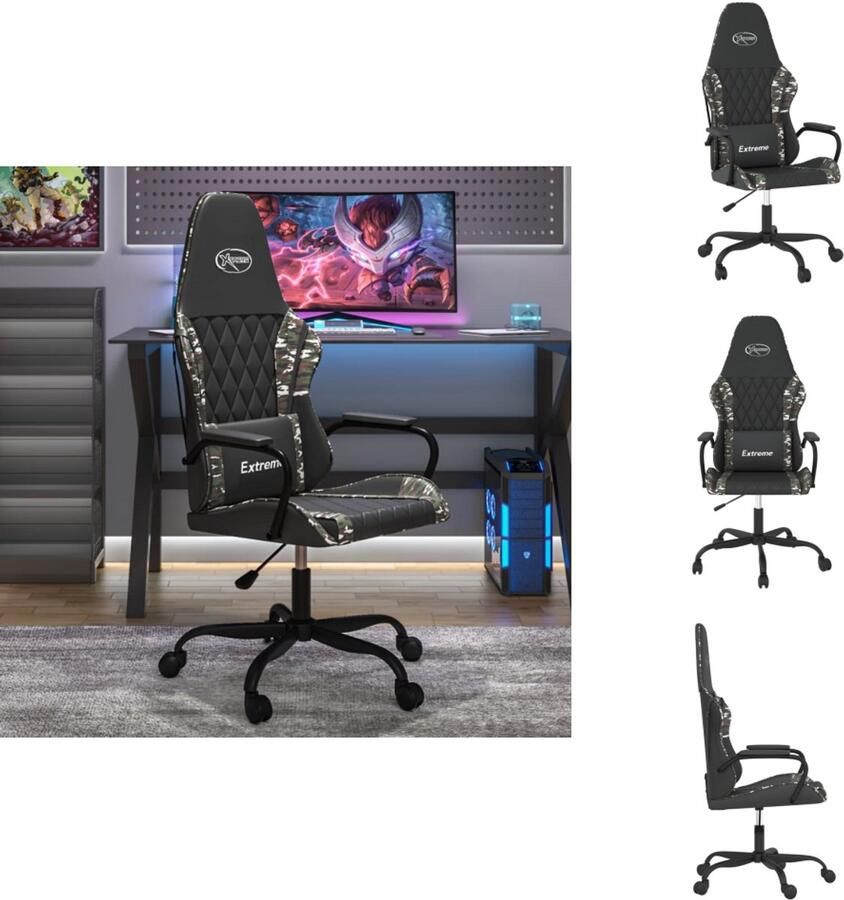 VidaXL Gamingstoel Gamingstoelen Televisiestoel Computer Stoel Massage gamestoel kunstleer zwart en camouflage