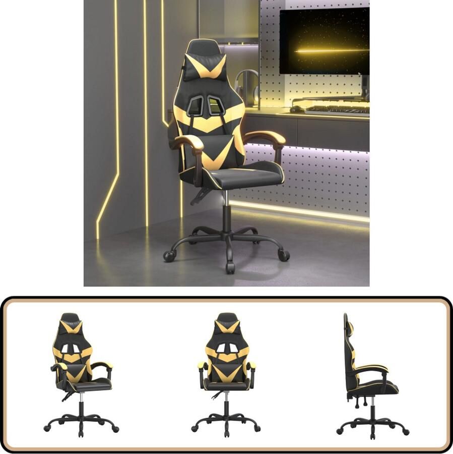 VidaXL Gamestoel Kunstleer Zwart en Goud Gamestoel Gamingstoel Ergonomische Stoel Kantoorstoelen Bureaustool Computerstoel Zwarte Stoel Gouden Stoel Lederlook Kunstleder