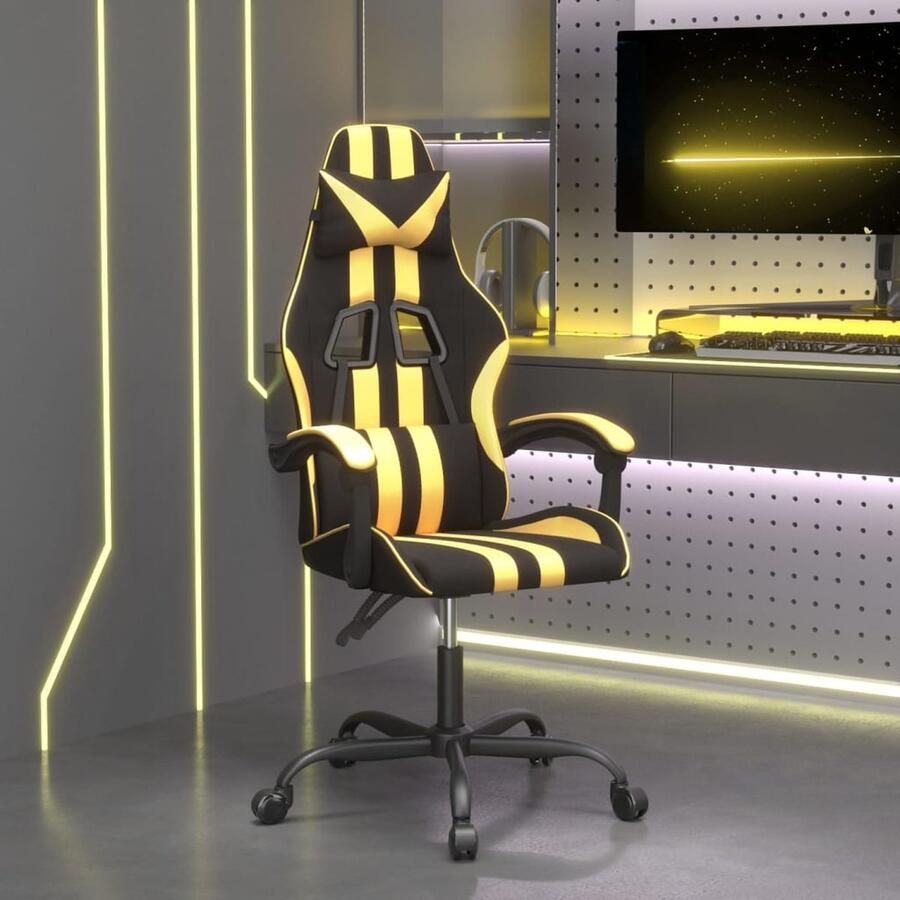 VidaXL Gamestoel Kunstleer Zwart en Goud Verstelbaar Gamestoel Gamingstoel Pc Stoel Bureaustool Ergonomische Stoel Sportstoelen Kantoorstoel Lederlook Gouden Details Verstelbare Rugleuning Verstelbare Hoogte - Foto 2