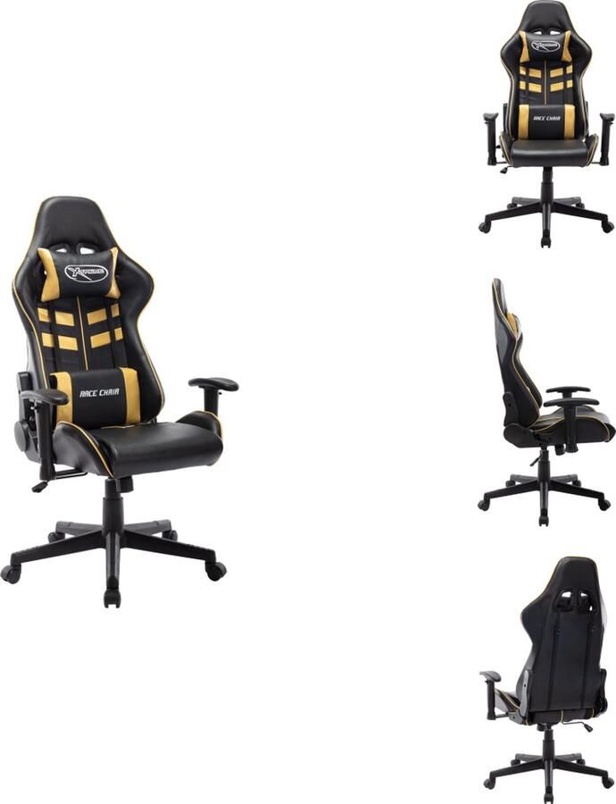 VidaXL Gamestoel kunstleer zwart en goudkleurig Gamingstoel Gamingstoelen Racingstoel Racingstoelen - Foto 2
