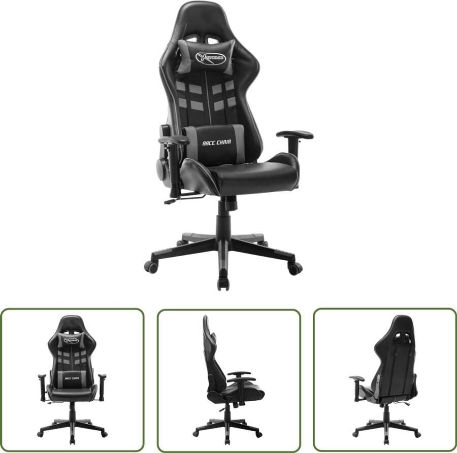 VidaXL Gamestoel Kunstleer Zwart en Grijs Gamestoel Gamingstoel Bureaustoel Pc Stoel Ergonomische Stoel Sportstoel Racecar Stoel