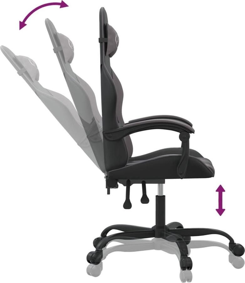 VidaXL Gamestoel Kunstleer Zwart & Grijs Gamestoel Gamingstoel Ergonomische Stoel Kantoorstoelen Bureaustoel
