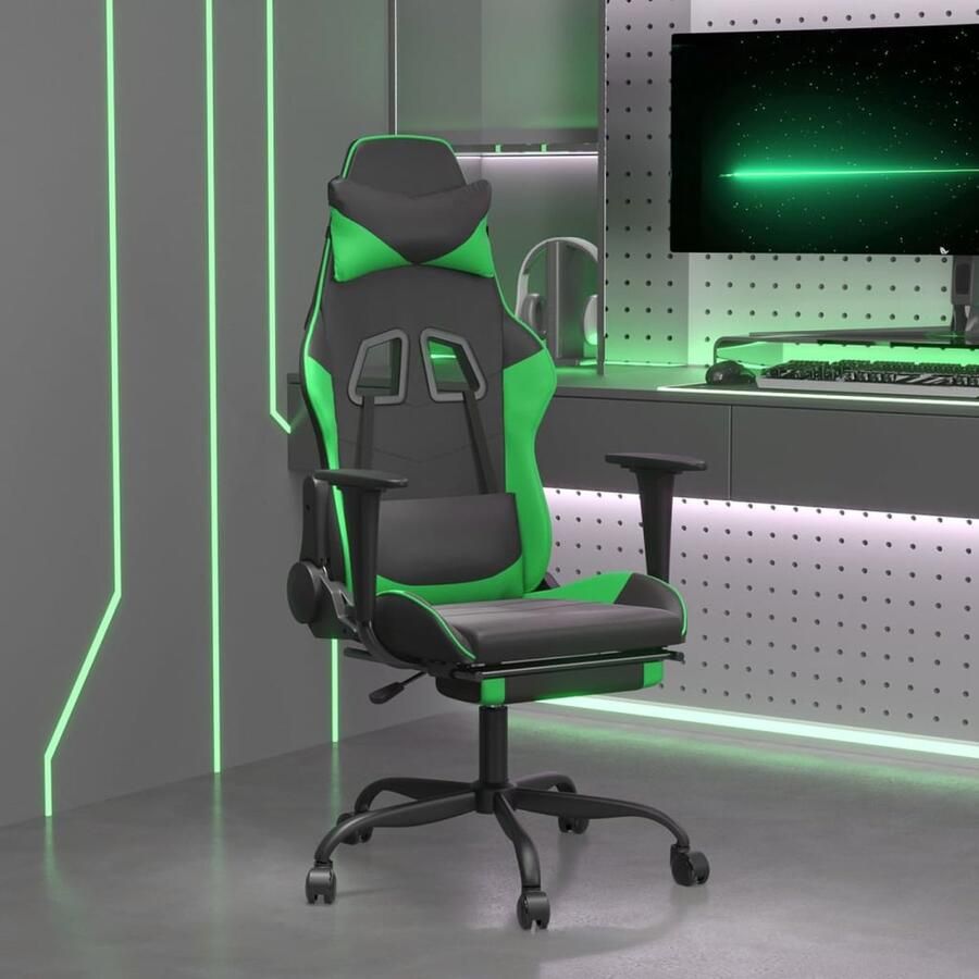 VidaXL Gamestoel Kunstleer Zwart en Groen Gamestoel Gamingstoel Bureaustoel Racecarstoel Kunstleder Stoel Verstelbare Stoel Ergonomische Stoel - Foto 2