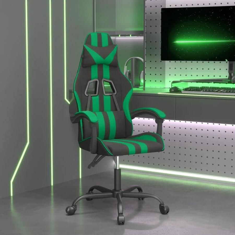 VidaXL Gamestoel Kunstleer Zwart & Groen Gamestoel Gamingstoel Ergonomische Stoel Kunstleder Verstelbare Rugleuning Massagestoel Pc Stoel Gamer Accessoires - Foto 2