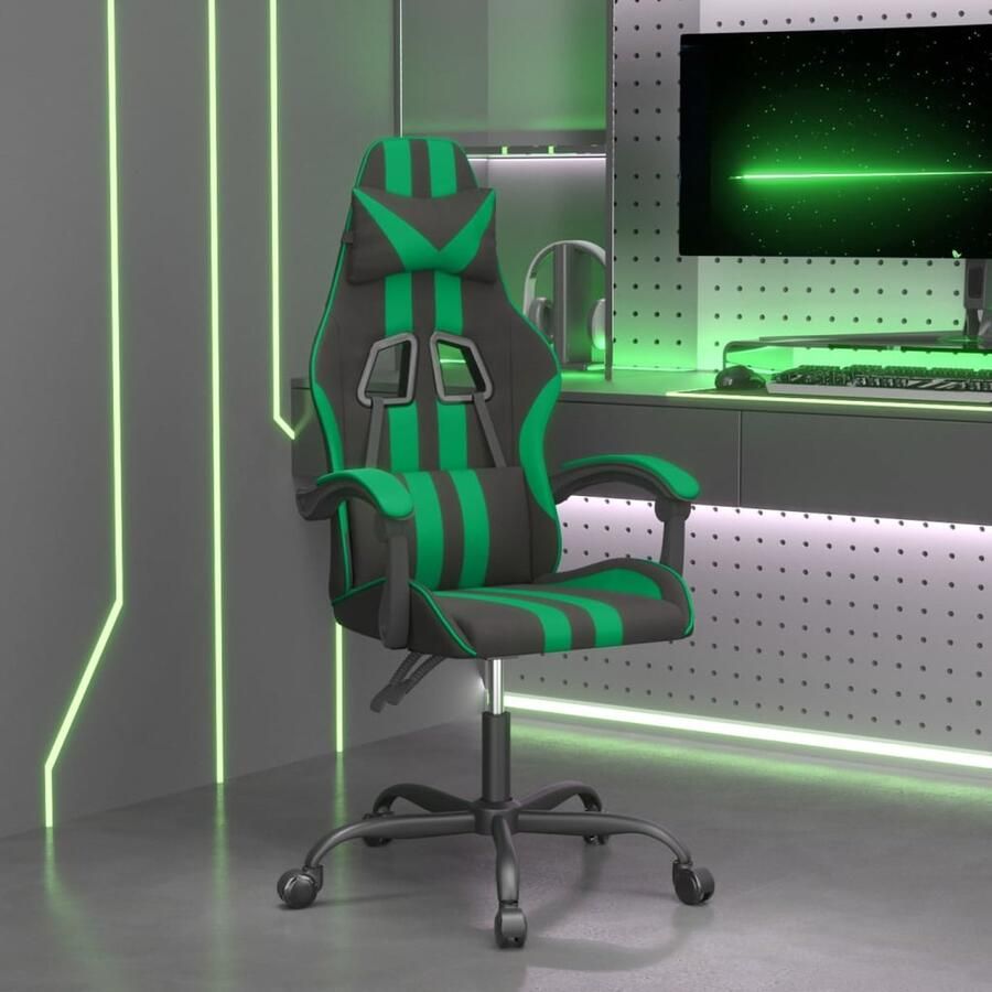VidaXL Gamestoel Kunstleer Zwart en Groen Gamestoel Gamingstoel Ergonomische Stoel Pc Stoel Computerstoelen Kantoorstoel Bureaustoel Verstelbaar Roterend Kunstleder Zwarte Stoel Groene Stoel - Foto 2