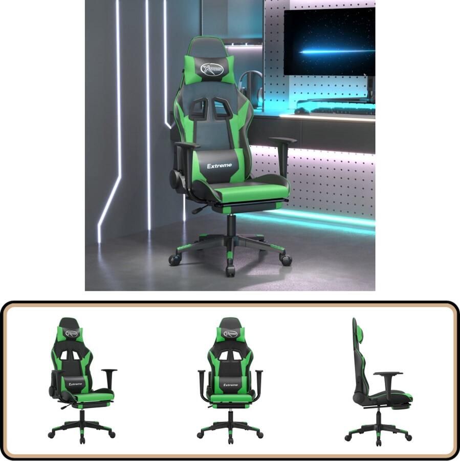 VidaXL Gamestoel Kunstleer Zwart en Groen Gamestoel Gamingstoel Pc Stoel Ergonomische Stoel Bureaustoel Zwarte Gamestoel Groene Gamestoel Kunstleder Stoel Verstelbaar