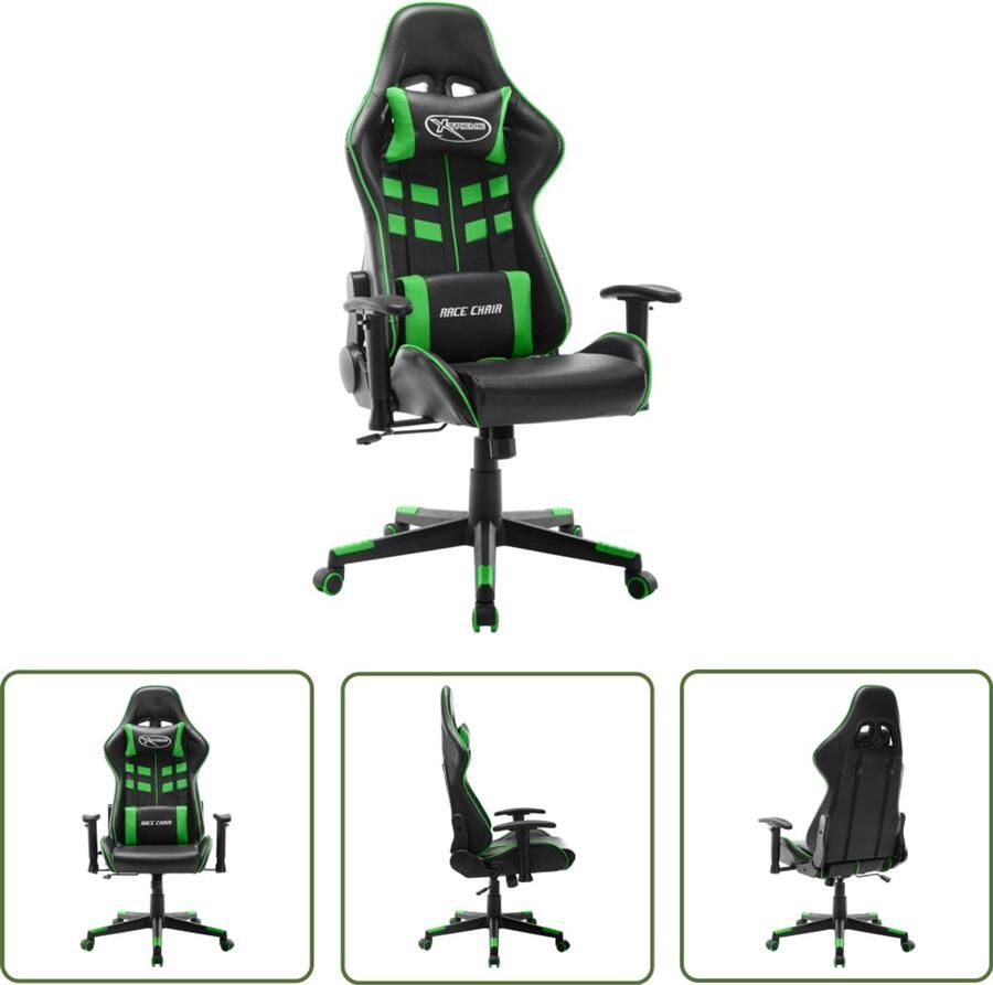 VidaXL Gamestoel Kunstleer Zwart en Groen Gamingstoel Racecarstoel Gamingaccessoires Ergonomische Stoel Kantoorstoel Pc Accessoires Computerstoel Bureausteen - Foto 2