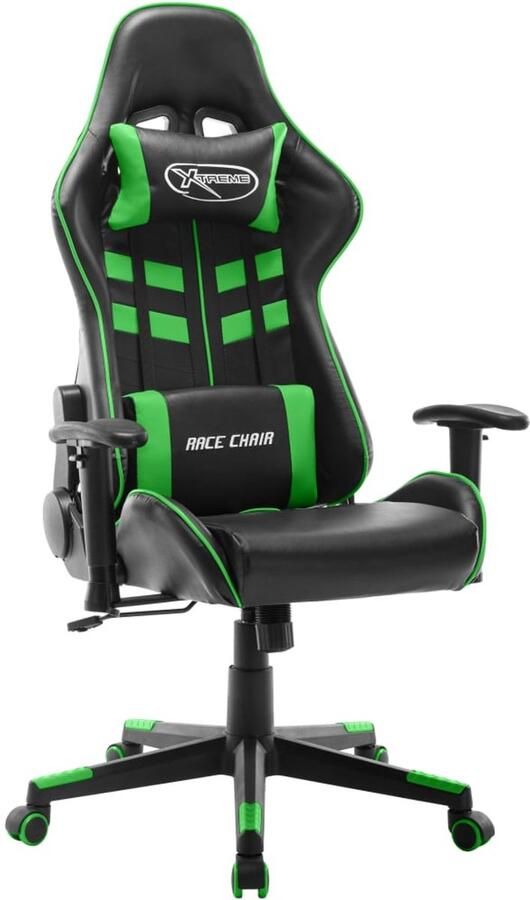 VidaXL Gamestoel Kunstleer Zwart en Groen Gamingstoel Racecarstoel Gamingaccessoires Ergonomische Stoel Kantoorstoel Pc Accessoires Computerstoel Bureausteen