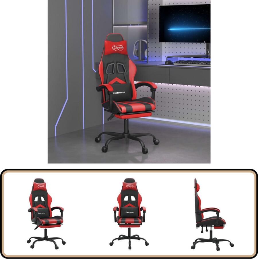 VidaXL Gamestoel Verstelbaar Zwart en Rood Gamestoel Gamingstoel Computerstoelen Ergonomische Stoel Bureaustool Robuuste Stoel Sportstoel Rode Stoel Zwarte Stoel Lederlook