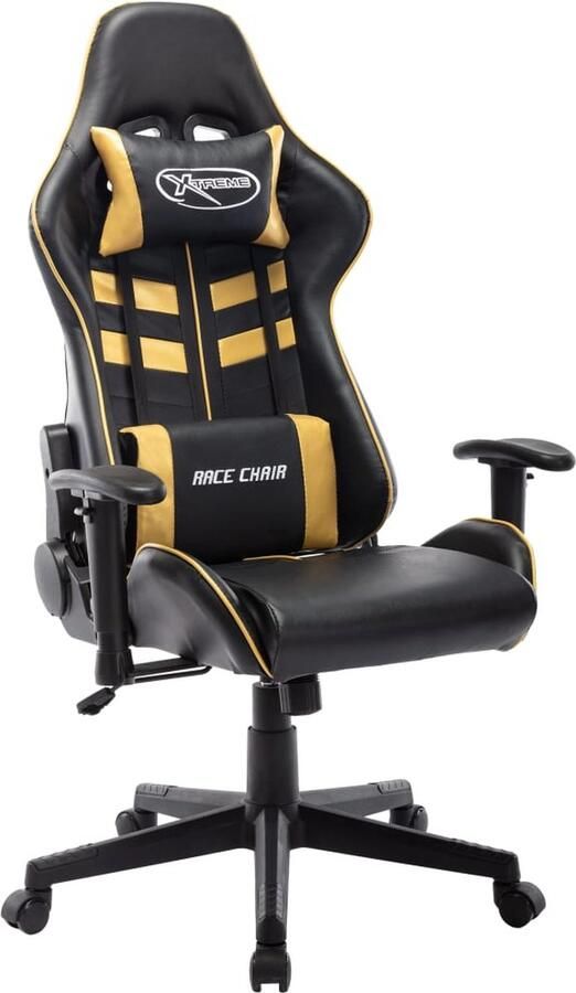 VidaXL Gamestoel Kunstleer Zwart Goudkleurig Gamestoel Racingstoel Bureaustoel Gaming Chair Pc Stoel Zwarte Gamestoel Gouden Gamestoel Ergonomische Stoel - Foto 2