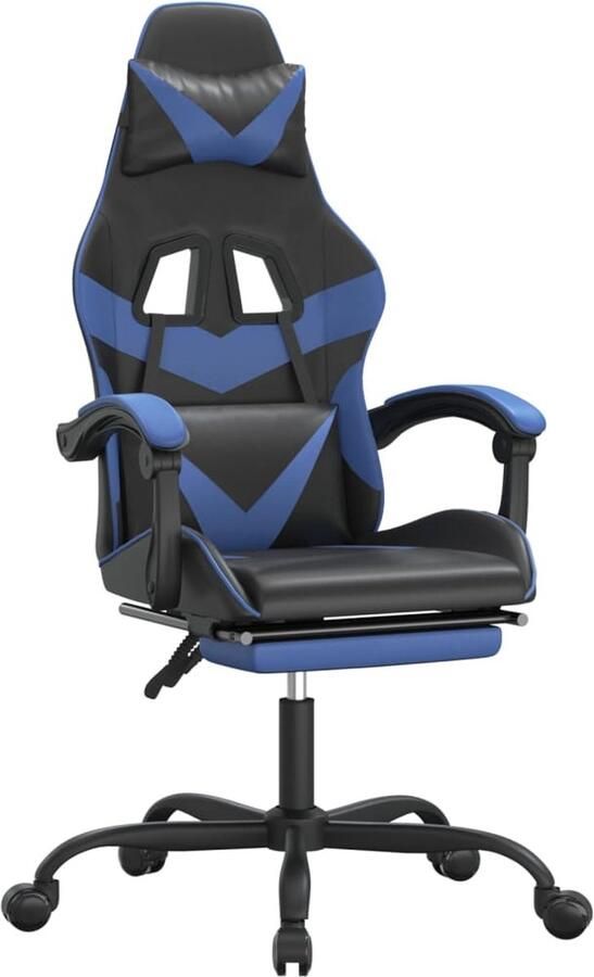 VidaXL Gamestoel Kunstleer Zwart Blauw Met Voetensteun Gamestoel Gamingstoel Ergonomische Stoel Kantoorstoelen Pc Stoel Bureaustoel Verstelbaar Ligstand Blauwe Stoel Zwarte Stoel