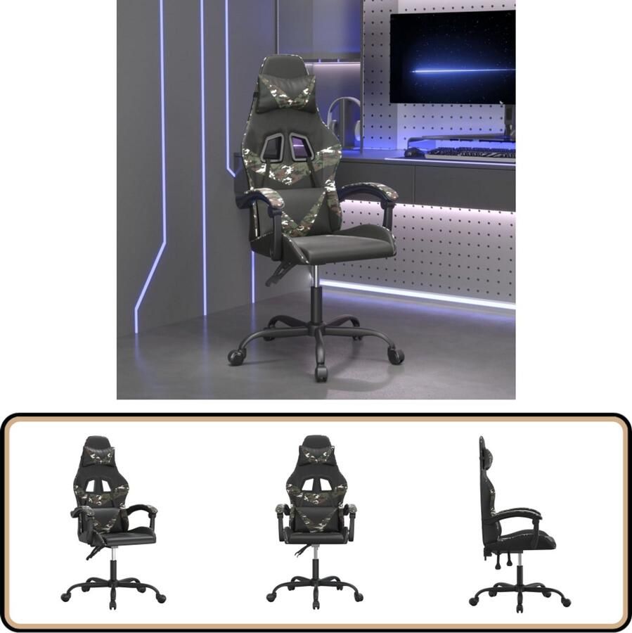 VidaXL Gamestoel Kunstleer Zwart Camouflage Gamestoel Gamingstoel Pc Stoel Ergonomische Stoel Verstelbare Stoel Kantoorstoelen Computerstoel Racecar Seat