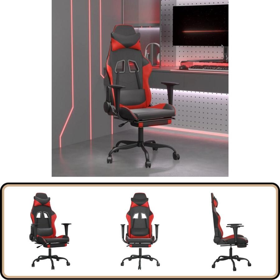 VidaXL Gamestoel Kunstleer Zwart Rood Met Voetensteun Gamestoel Gamingstoel Bureaustoel Racecarstoel Computerstoel Ergonomische Stoel Sportstoel Zwarte Stoel Rode Stoel Kunstleder