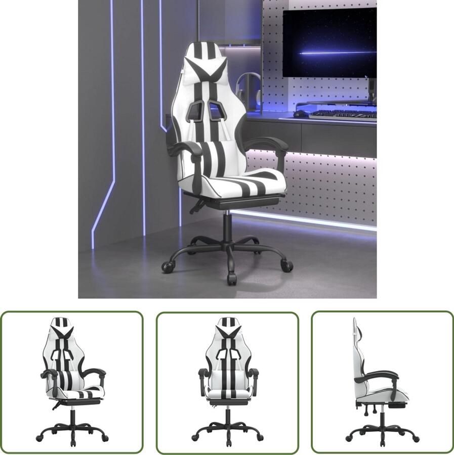 VidaXL Gamestoel Kunstleer Zwart Wit Gamingstoel Gamingstoelen Pc Stoel Bureaustoel Ergonomische Stoel