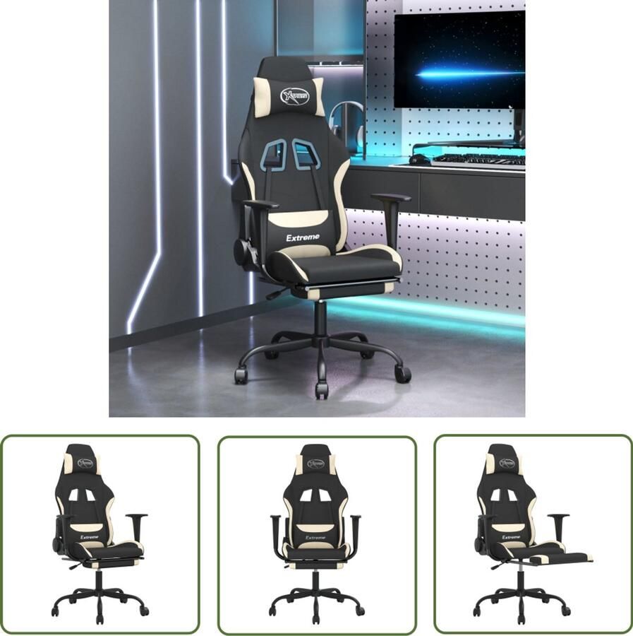VidaXL Gamestoel Massagefunctie Zwart crème Gamestoel Gamingstoel Ergonomische Stoel Massage Functie Verstelbaar Draaibare Stoel Kantoorstoelen Computerstoel