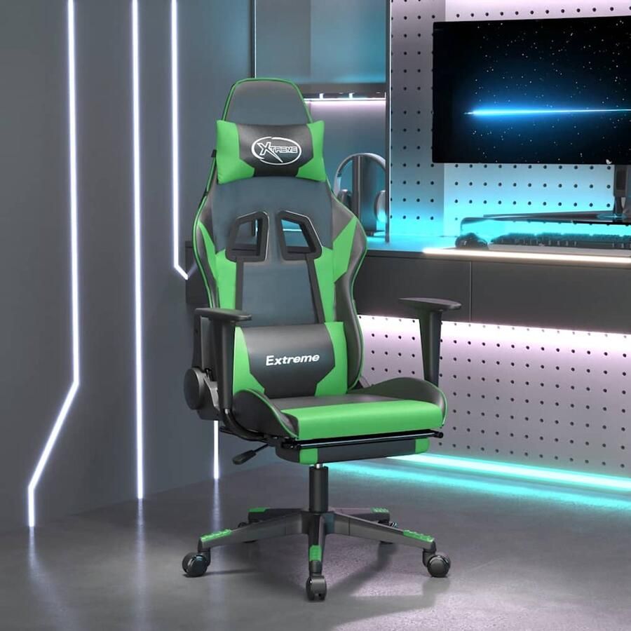 VidaXL Gamestoel met massagefunctie Zwart Groen Gamingstoel Gamingstoelen Ergonomische Stoel Massage Functie Verstelbaar - Foto 2