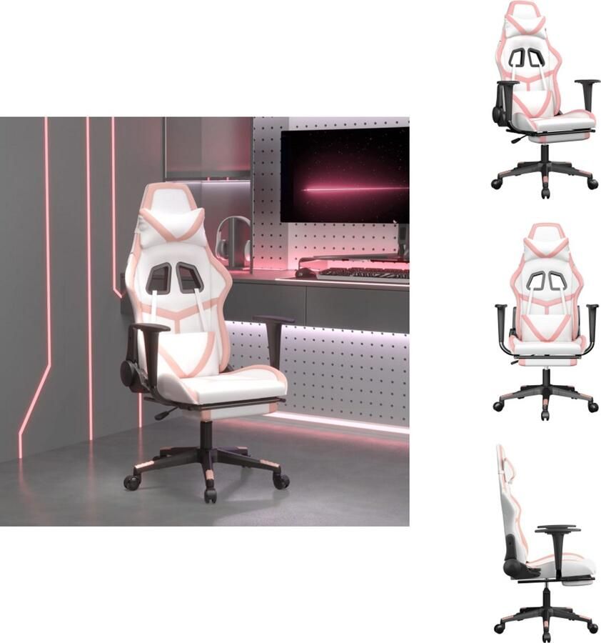The Living Store Gamestoel Kunstleer Verstelbaar Wit Roze 67x64x127 cm Gamingstoel Gamingstoelen Racecarstoel Bureaustoel Kunstleder Meubels - Foto 4