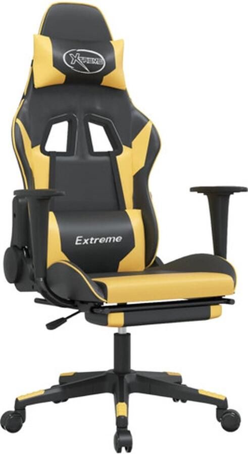 VidaXL Massage gamestoel met voetensteun kunstleer zwart goudkleurig Gamingstoel Gamingstoelen Televisiestoel Racingstoel